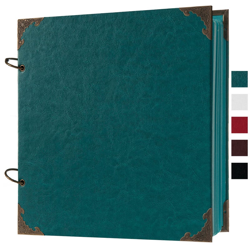potricher 10 x 10 Inch Leather Hardcover 80 Pages DIY Scrapbook Photo Album Blank Craft Paper Wedding Anniversary Family Photo Scrapbook Album (Blue, 10 x 10 Inch) - Image 1